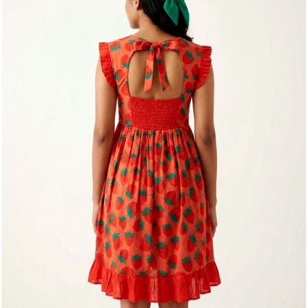 Handcrafted Strawberry Print Cotton Fit and Flare Dress